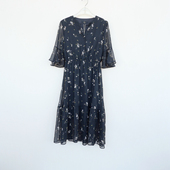 女夏中长雪纺印花过膝五分袖 拉系列 S专柜断码 连衣裙5A2751黑色