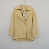 拉系L专柜正品 女冬宽松优雅羊毛舒绒双面呢外套短大衣6A4462黄色