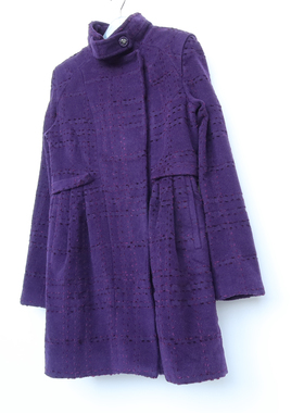 艾格淘特/S专柜断码 女冬紫色柔美半高领羊毛毛呢外套大衣4N4232