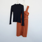 拉系列SML专柜撤柜正品 女冬中长及膝毛呢背带裙两件套4A2499棕色