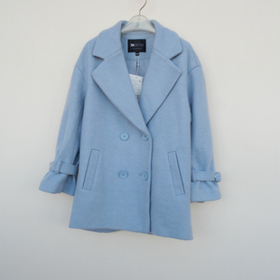 仿毛呢外套5A1085深蓝 女冬甜酷厚暖宽松九分袖 拉系列SML正品 清仓