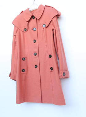 艾格淘特S/M专柜正品断码 女冬粉桔中长直筒毛呢外套大衣4N4076