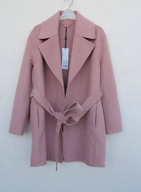 拉系列SM正品超值 女冬高档舒柔无扣双面呢外套短大衣4A3372粉橘