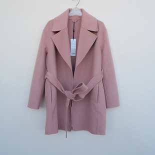 拉系列SM正品超值 女冬高档舒柔无扣双面呢外套短大衣4A3372粉橘