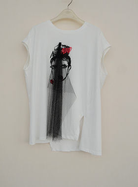 拉系列SM撤柜正品女夏重磅纯棉Love旅行超宽松圆领T恤5A1039白色