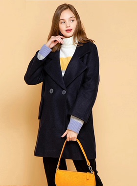 CC系列专柜正品清仓超值女秋冬瑞丽百搭毛呢外套大衣2C816011藏青