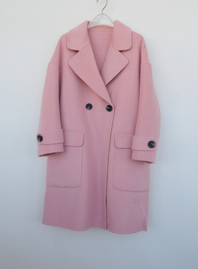 拉系列SML撤柜正品 女冬宽松到膝九分袖高端双面呢外套5A4796浅橘