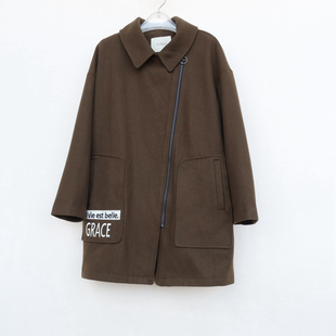 拉系列S/M/L专柜正品 女秋冬都市休闲宽松羊毛毛呢外套8B5685军绿