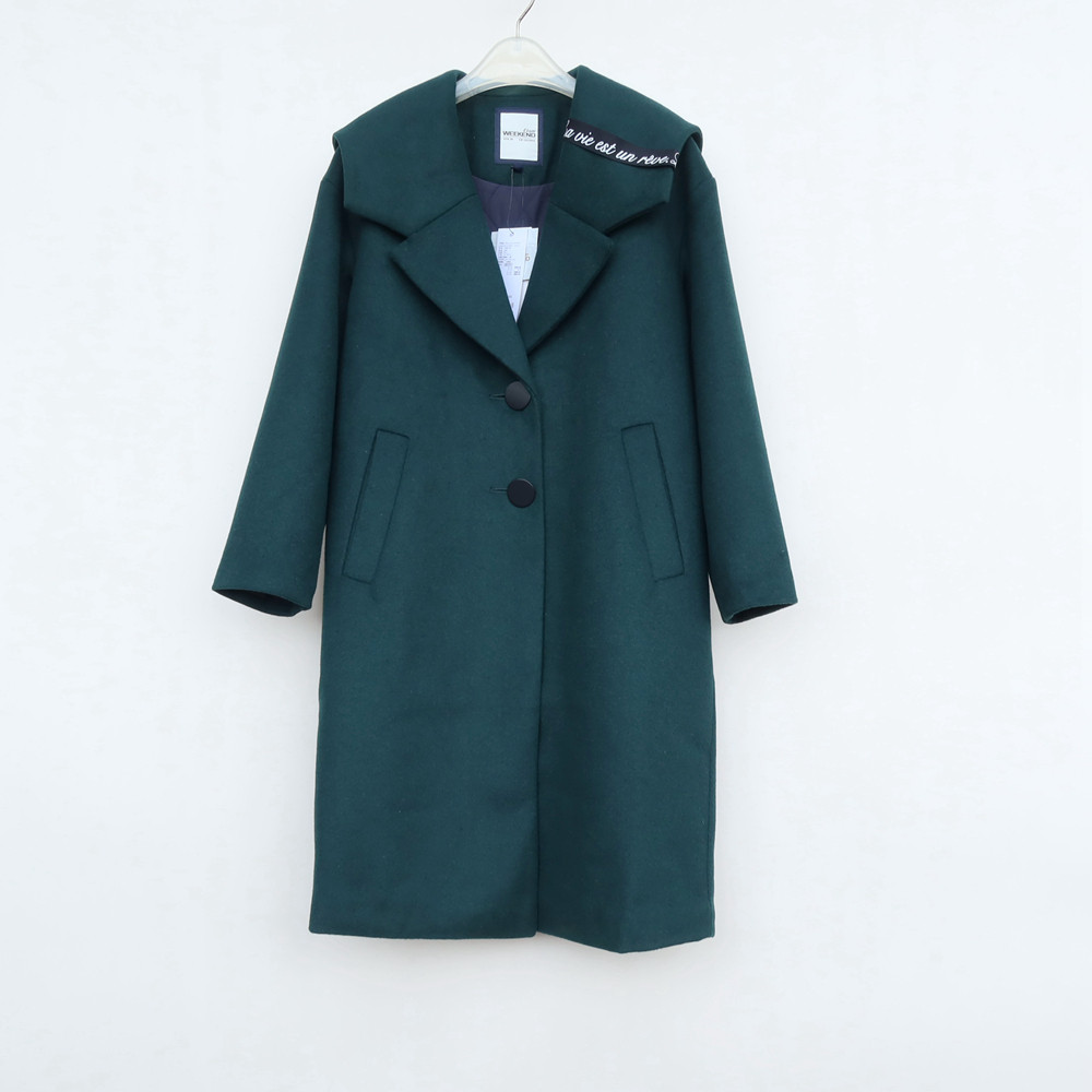 艾格淘特S/M/L撤柜正品 女冬宽松过膝夹棉呢大衣棉服6F4175墨绿