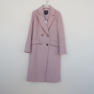 拉系列S撤柜正品 女冬厚暖过膝羊毛舒绒毛呢外套大衣6A0628肉粉