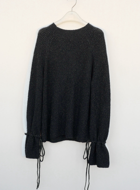 拉系列SM撤柜正品女冬含兔毛舒柔运动光芒A型圆领毛衣6A0315黑色