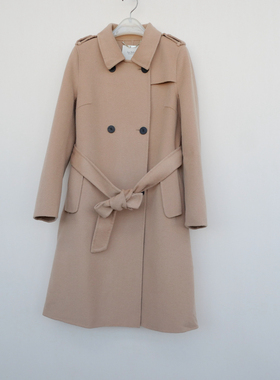 拉系S撤柜正品 女冬厚柔舒绒到膝保暖双面呢外套大衣4A7288浅驼