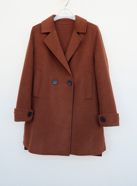 拉系列SM专柜正品清仓 女秋冬九分袖双面呢外套短大衣4A2212焦糖