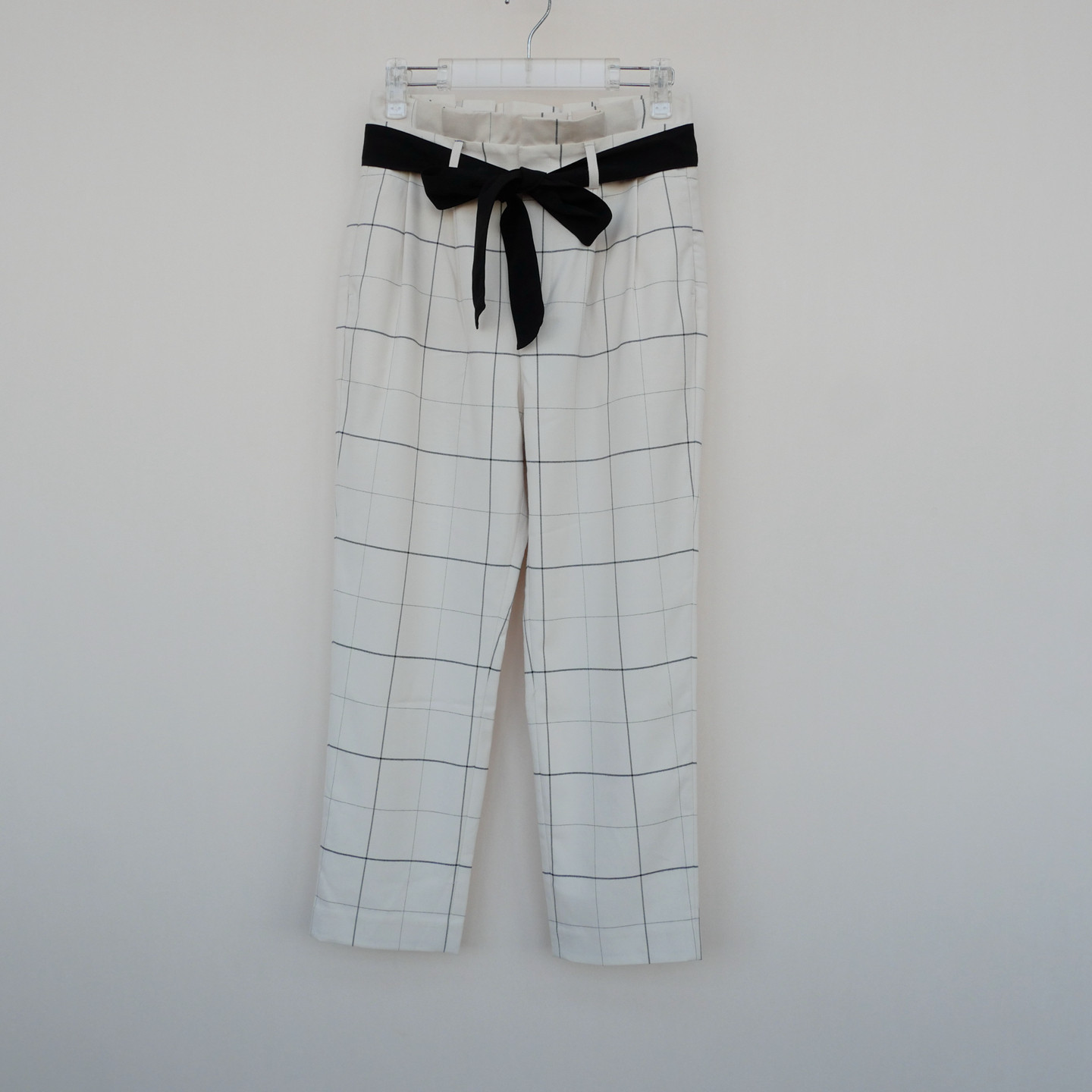 拉系列SML正品清仓 女春秋舒柔优雅高腰直筒休闲九分裤6A0241格子