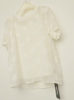 麦系列S专柜正品断码 女夏本白色雪纺圆点提花短袖衬衫7A8110