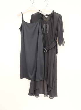 拉系列/S专柜断码 女夏透气花边加捻纱中长短袖连衣裙5A0255黑色