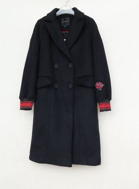 拉系列S/M/L专柜正品 女冬中长厚羊毛混纺毛呢外套大衣8B0940黑色