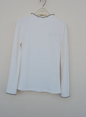 拉系列SML撤柜正品 女春季亲肤薄柔罗纹修身长袖针织衫6A6358白色