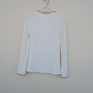 拉系列S撤柜正品 女春季亲肤薄柔罗纹修身长袖针织衫6A6358白色