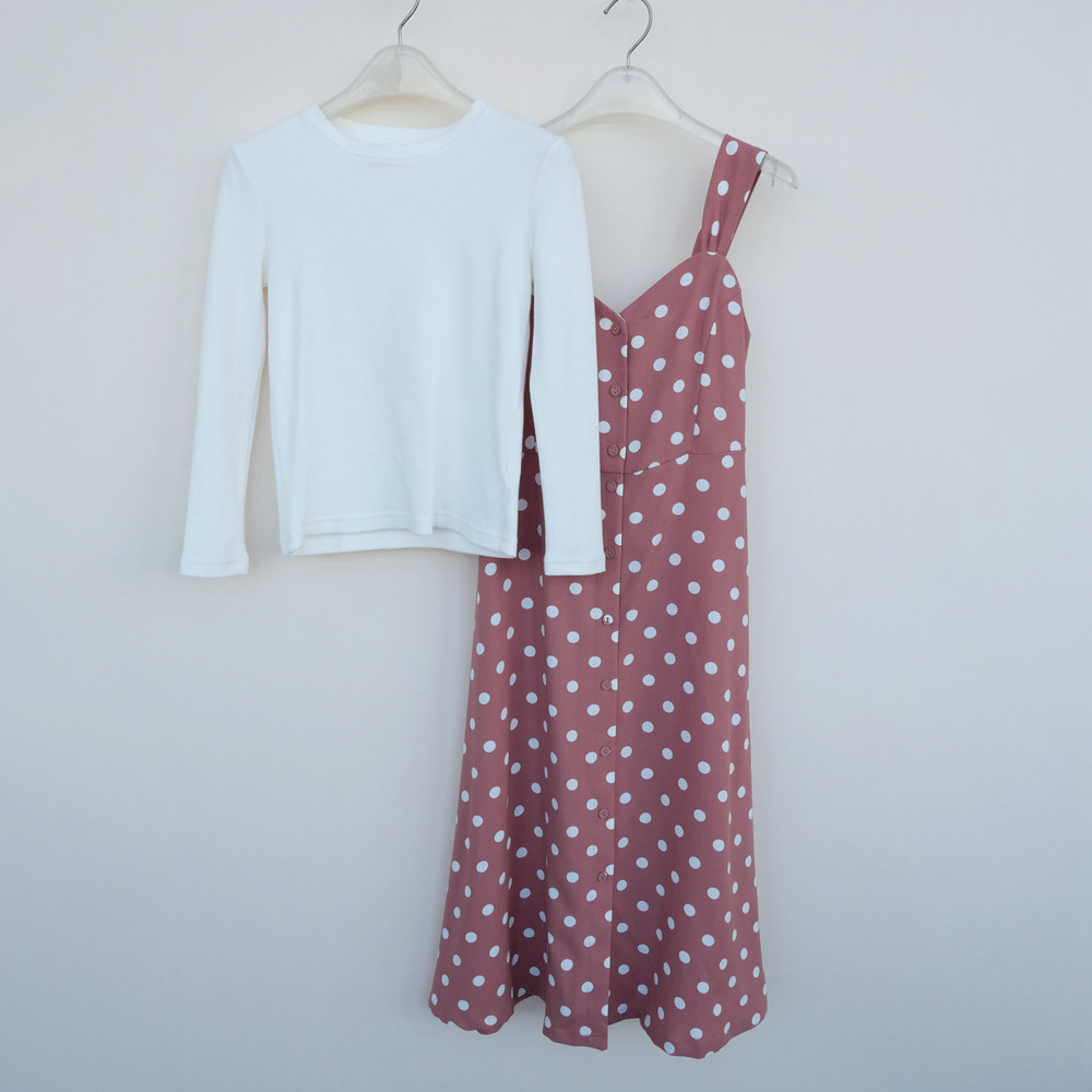 拉系列S/M/L专柜正品 女春九分袖两件套梗纱印花背带裙4A8911咖啡