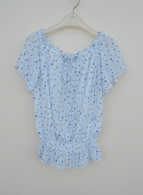 拉系列S/M/L专柜正品 女夏短款收腰小清新雪纺短袖衬衫4A1232印花