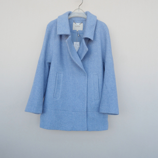 拉系列SML撤柜正品 女冬厚舒柔宽松保暖毛呢外套短大衣6A7449灰蓝