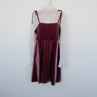 正品超值女秋冬丝绒吊带裙两件套