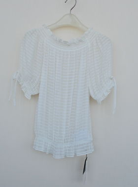 拉系列/S正品断码女夏亲肤薄透轻盈泡泡纱短袖套头衬衫5A4551白色