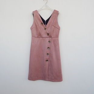 拉系列SML撤柜正品 连衣裙6A4247豆沙 女秋冬厚柔舒滑仿麂皮绒无袖