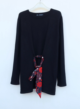 麦系列L专柜正品 女秋宽松长袖冰丝毛线针织衫7A1814黑色