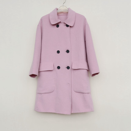 艾格淘特M/L正品女秋冬宽松九分袖羊毛混纺双面呢外套6F4090粉红