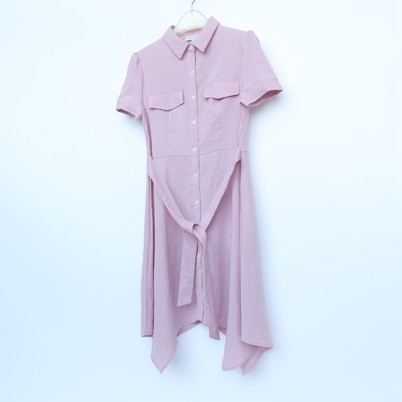 正品捡漏女夏粉色条纹修身短袖