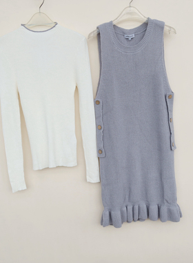 CC系列S专柜正品断码 女秋两件套舒柔毛线针织裙2C327018联邦蓝