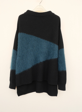 拉系列SM撤柜正品 女冬含兔毛茸茸厚柔圆领长袖毛衣6A0584黑色