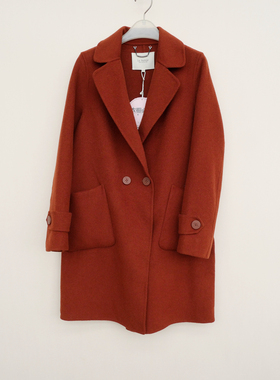 拉系S撤柜正品女秋冬A型舒柔羊毛混纺双面呢外套短大衣4A7049焦糖