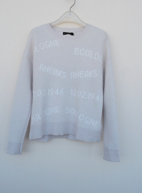 拉系SML撤柜正品 女冬含兔毛茸茸双色字母提花圆领毛衣6A8729粉紫