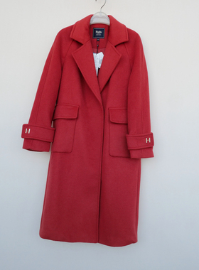 拉系列SM专柜撤柜正品女冬中长加厚到膝毛呢外套大衣4A2211砖红