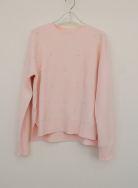 拉系列SML专柜正品 女冬优雅舒柔腈纶钉珠宽松圆领毛衣4A3343浅粉