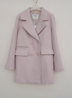 拉系列SML专柜正品清仓 女冬厚柔仿毛呢外套短大衣4A7333灰粉