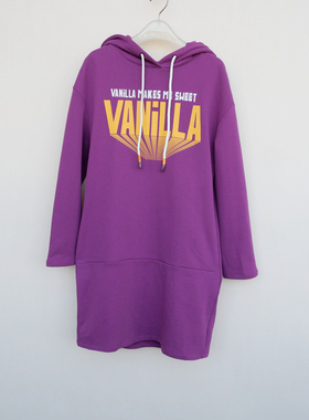 拉系列/SM正品超值 女春秋厚柔纯棉直筒连帽长袖卫衣裙4A3533紫色