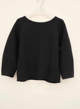 拉系列SML撤柜正品 女春秋厚糯冰丝短款七分袖针织衫5A4104黑色