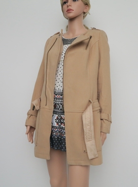 艾格淘特S/M专柜撤柜正品 女秋冬拉链斜门襟毛呢外套E4176浅驼