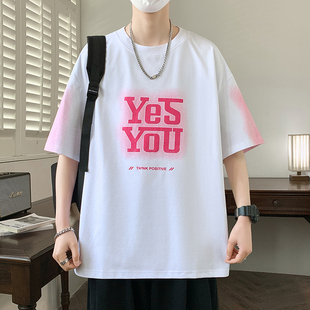 白色潮流短袖男夏季潮牌高街痞帅美式复古宽松休闲青少年半袖T恤