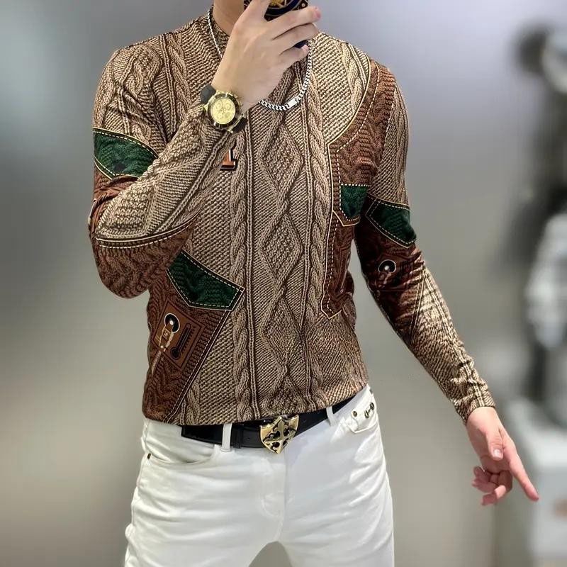 2024新款男士秋冬圆领修身打底衫男长袖t恤卫衣男潮流上衣服体恤