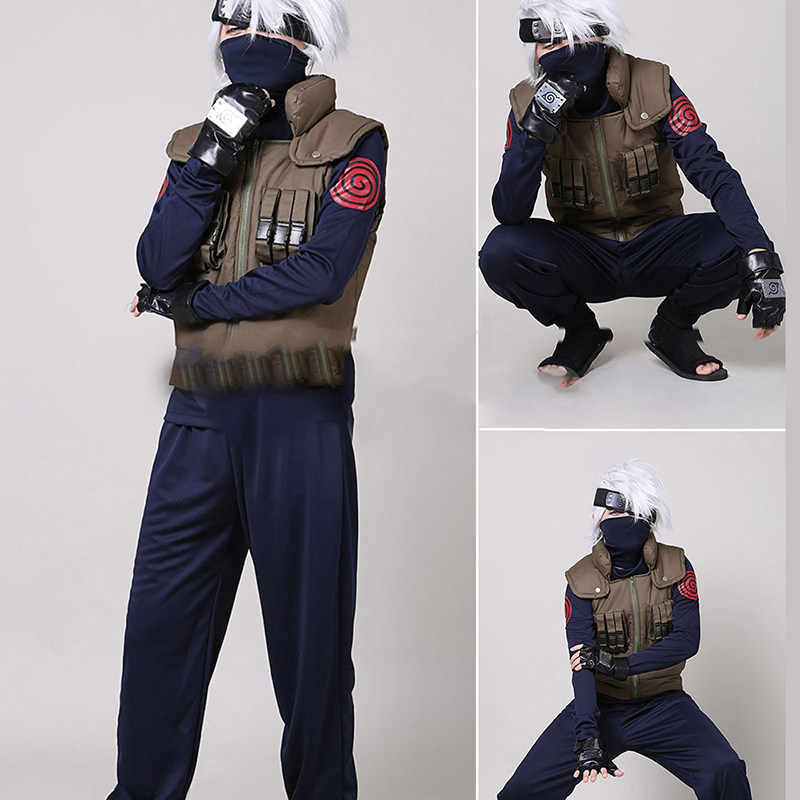 现货火影忍者Cosplay男装旗木卡卡西戎装鞋大小苦无手套全套