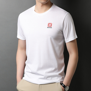 F2569钱塘2020-1桑蚕丝流行夏季男士圆领短袖基础T恤青春冰丝P52图片