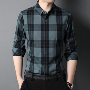 J706錢塘2020-1秋冬男士長格子襯衫男士休閑長袖免燙商務P67圖片