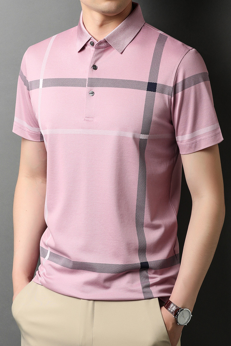 J342钱塘2020-1桑蚕丝夏季男士休闲短袖T恤流行翻领宽松半袖P95,男装T恤,钱塘207-1