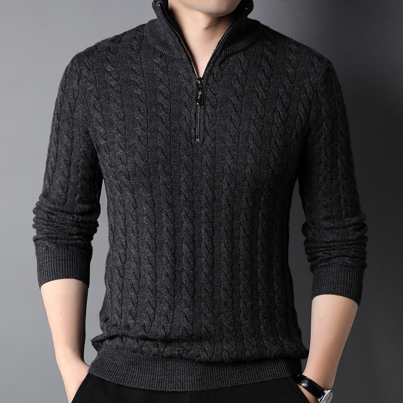 F3663钱塘2020-1秋冬精品男士100%羊毛长袖毛衫休闲套头提花P185图片