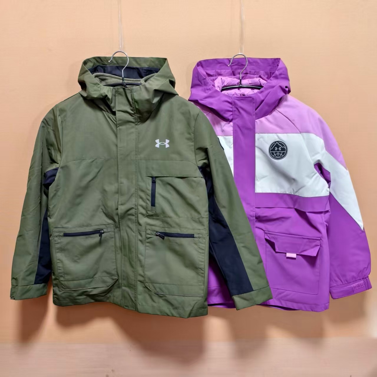 安德玛儿童男女童春秋季连帽冲锋衣二合一户外运动外套 断码处理